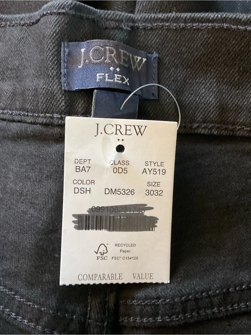 J.Crew Straight-fit jean in in‎ signature flex Dark Shadow Black Men’s 30x32 NWT